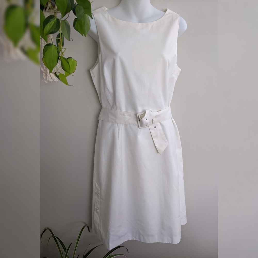 GANT White Belted Dress With Side Buttons